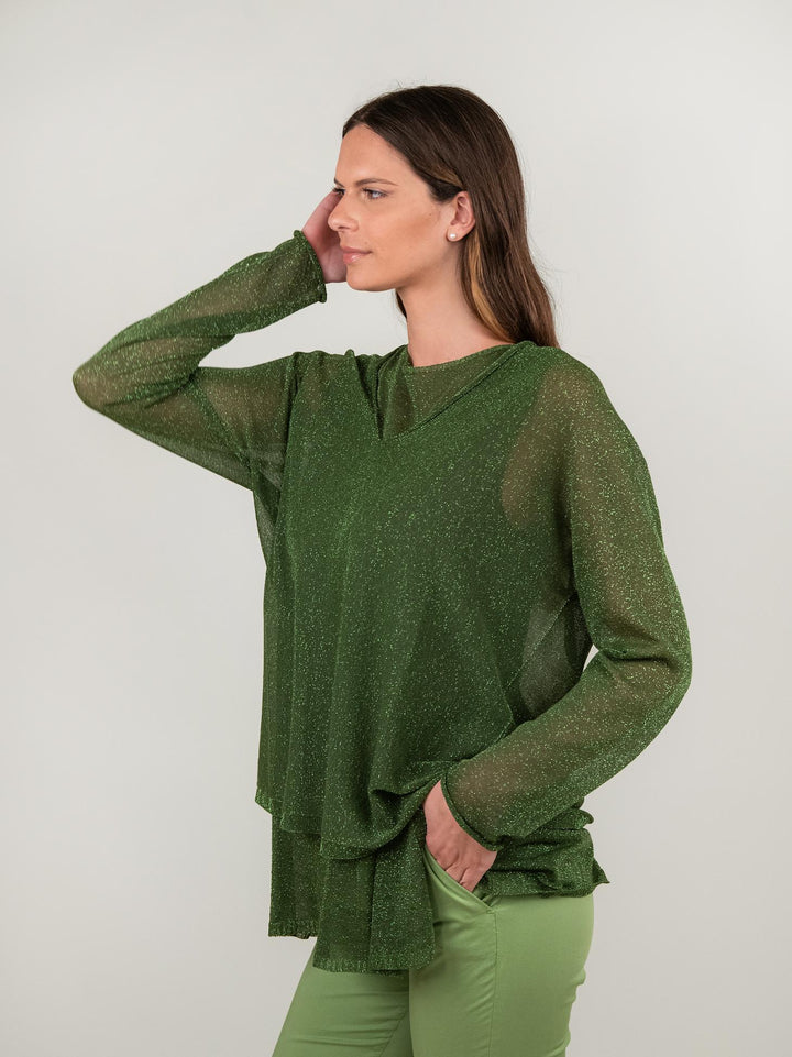 MAGLIA OVER VERDE LUREX 12104 VERDE ANDREA MORANDO 