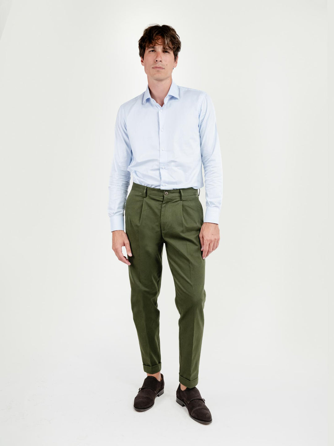 PANTALONE CON PENCES IN COTONE VERDE P014 131 ANDREA MORANDO 