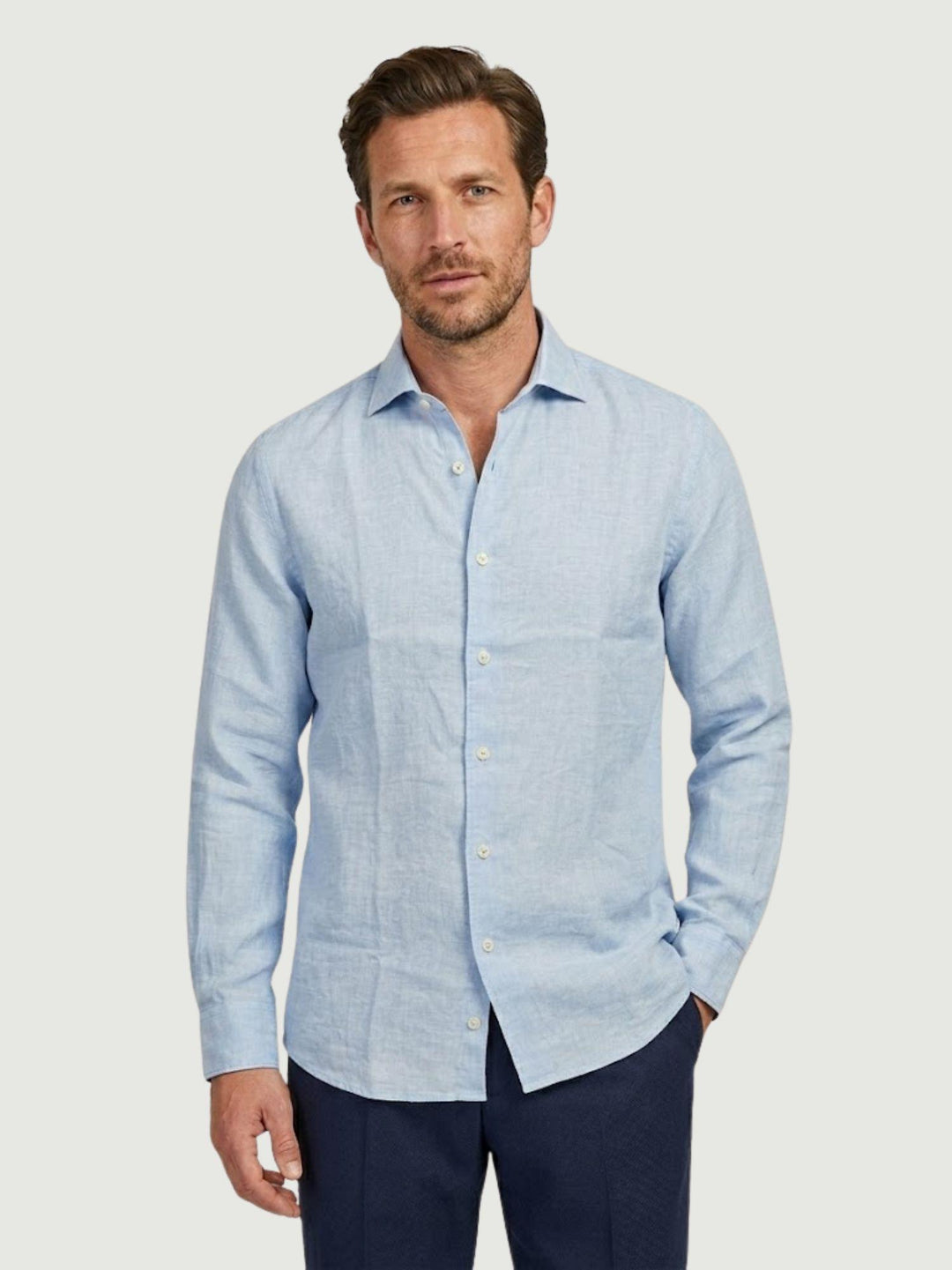 Camicia in lino azzurra chiaro BU26S02CALINENYARDDYED 240 ANDREA MORANDO 