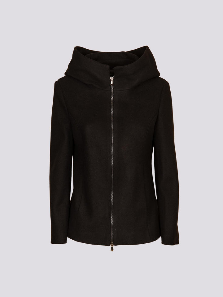 Giacca con zip e collo ampio in panno nero 9416CDH 99 ANDREA MORANDO 