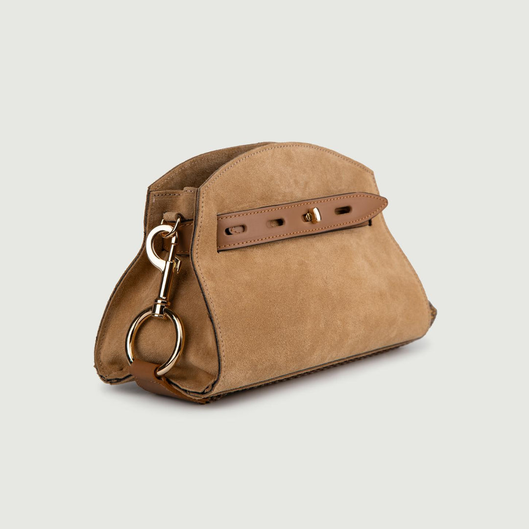 BORSA A TRACOLLA IN CAMOSCIO beige CON INSERTI IN PELLE CUOIO "SOPH" SOPH BEIGE BIMOR 