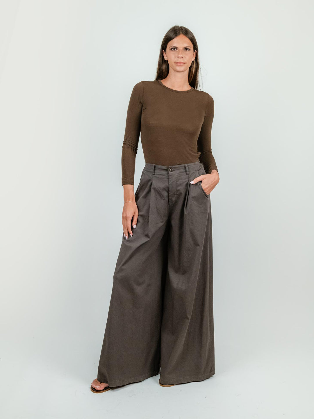 PANTALONE WIDE LEG IN COTONE TESTA MORO 0632 MORO ANDREA MORANDO 