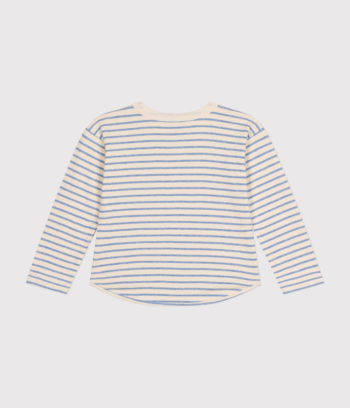 T-shirt a righe azzurre con maniche lunghe A0BJD 02 PETIT BATEAU 