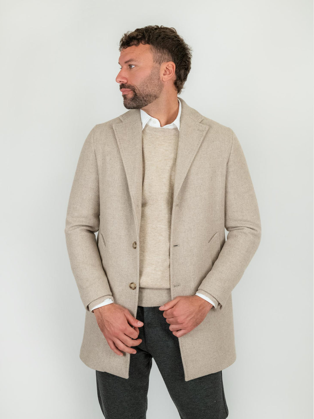 CAPPOTTO MONOPETTO BEIGE IN LANA GRACCHIO BEIGE ANDREA MORANDO 