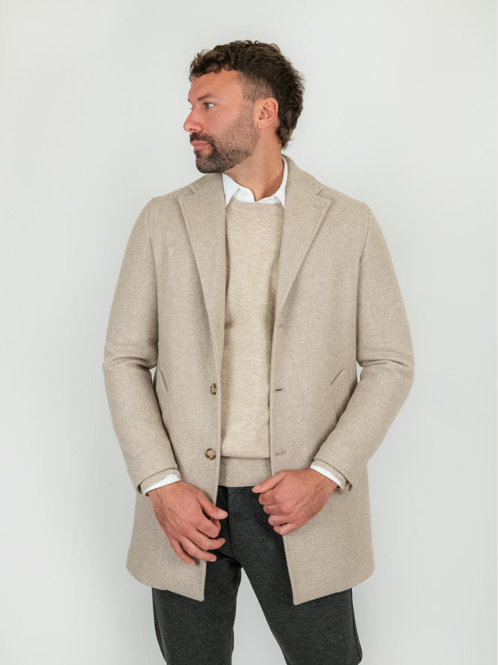 CAPPOTTO MONOPETTO BEIGE IN LANA GRACCHIO BEIGE ANDREA MORANDO 