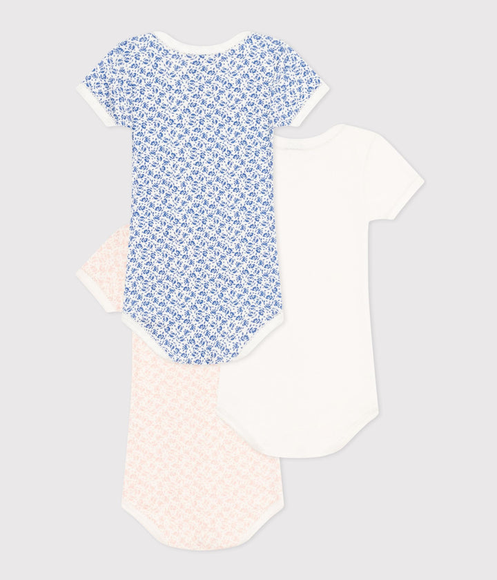 CONFEZIONE DA 3 BODY BEBÈ MANICA CORTA A FIORI IN COTONE A09YY 00 PETIT BATEAU 