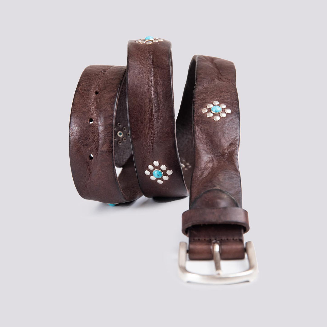 Cintura in pelle marrone effetto vintage con borchie 42UN005.049 904 UNIFORM 