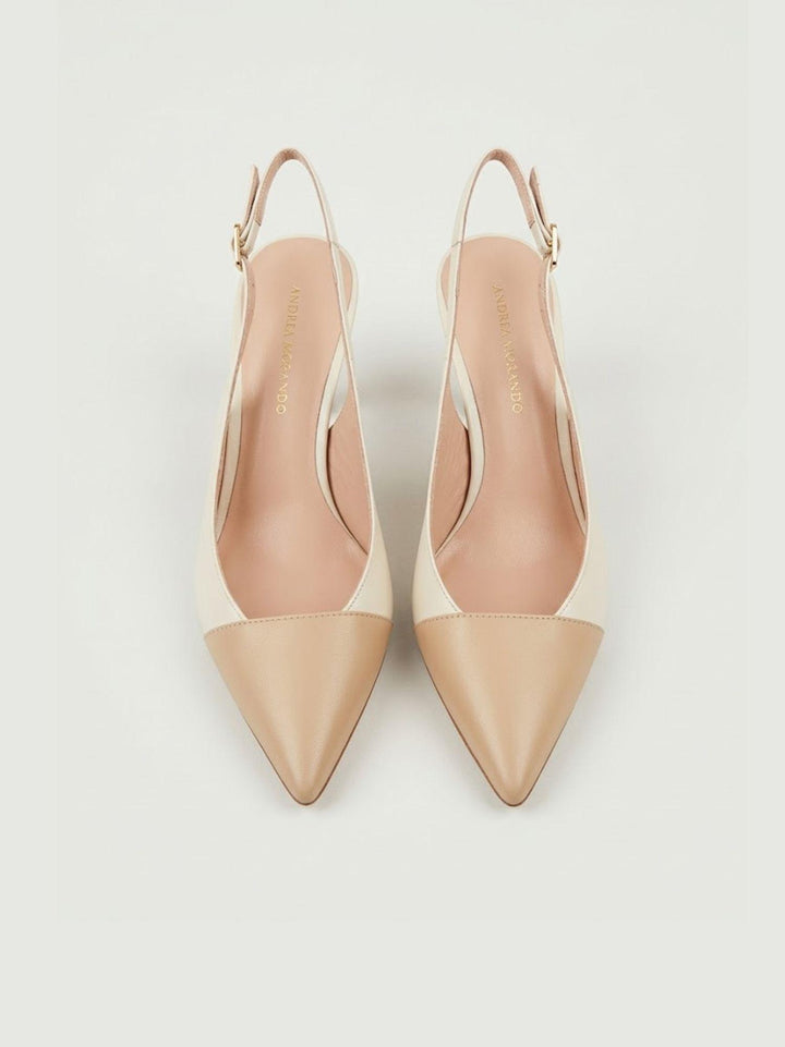 Décolleté slingback in pelle bianca e beige S263 MILK ANDREA MORANDO 