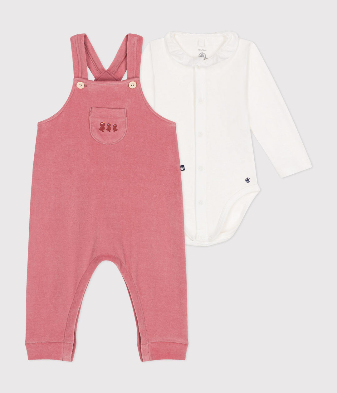 Completo salopette rosa fantasia pulcini in velluto A0BNR 01 PETIT BATEAU 