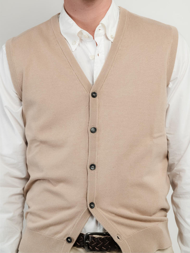 GILET IN COTONE RASATO COLOR SABBIA