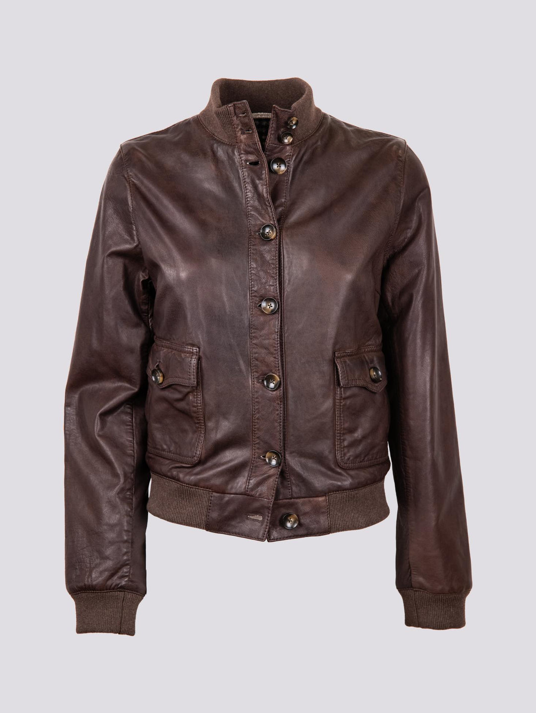 GIUBBOTTO CON CHIUSURA A BOTTONI    IN PELLE MARRONE MAG 06 JACK LEATHER 