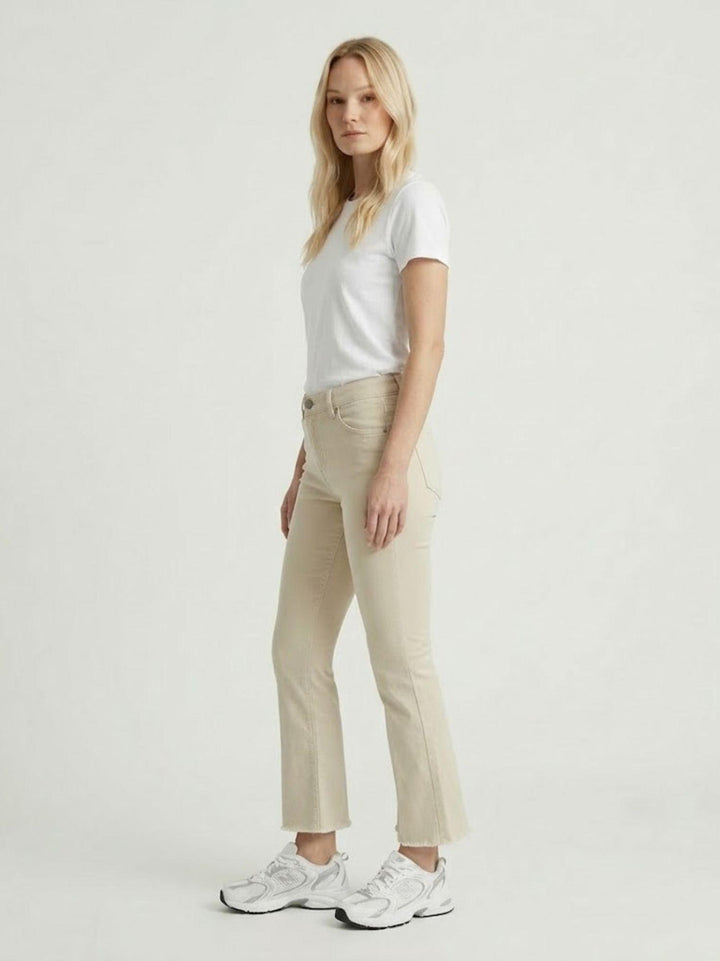 Pantalone a trombetta sfrangiato in cotone beige 80137G190 BEIGE ANDREA MORANDO 