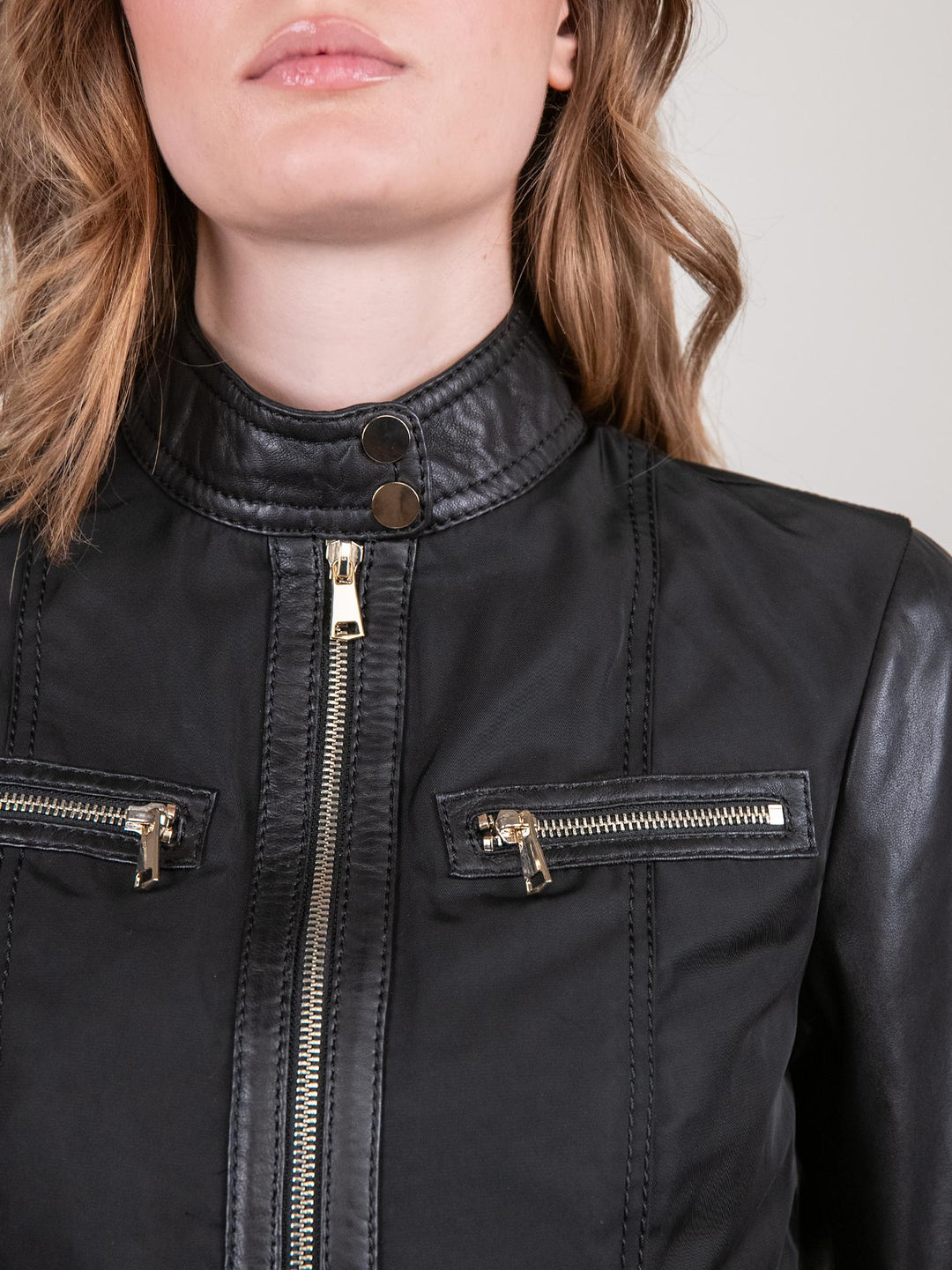 GIUBBOTTO MODELLO BIKER IN PELLE E NYLON NERO TRINIDAD 20 JACK LEATHER 