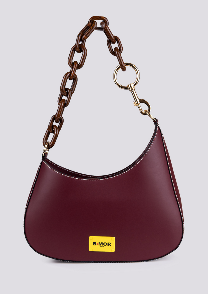 BORSA IN PELLE bordeaux CON TRACOLLA IN OSSO "CURVY" CURVY BORDEAUX BIMOR 