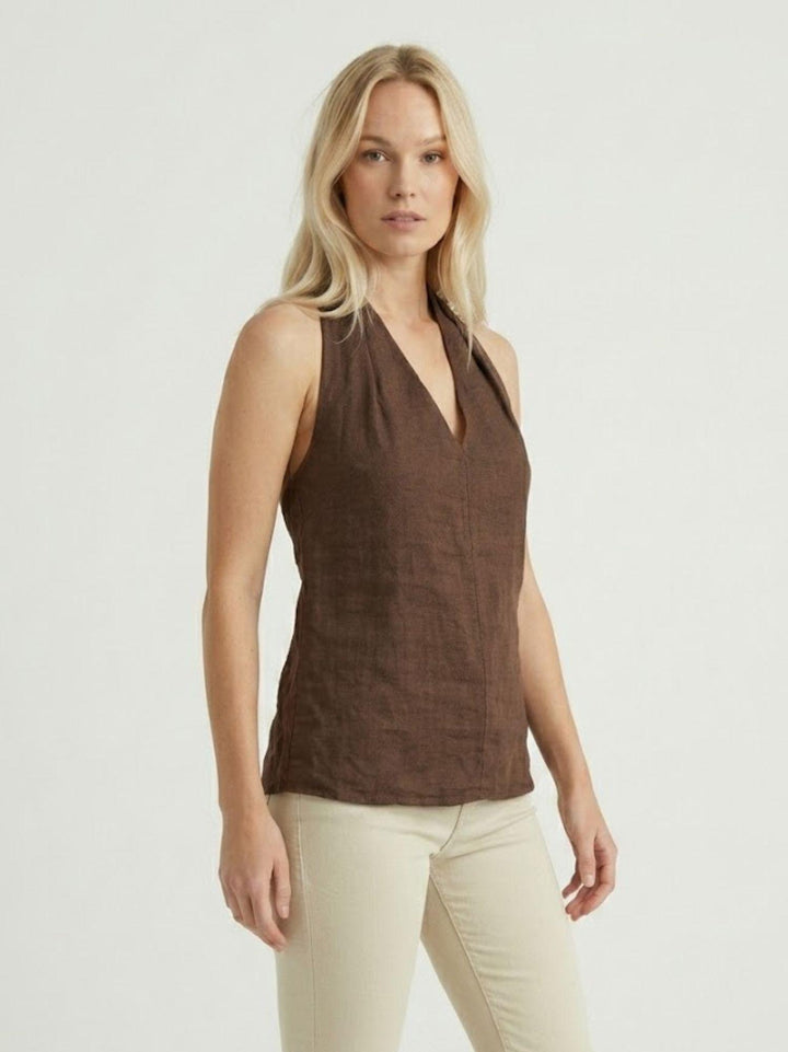 Top con scollo a V in lino testa di moro 6TS0527 MORO ANDREA MORANDO 