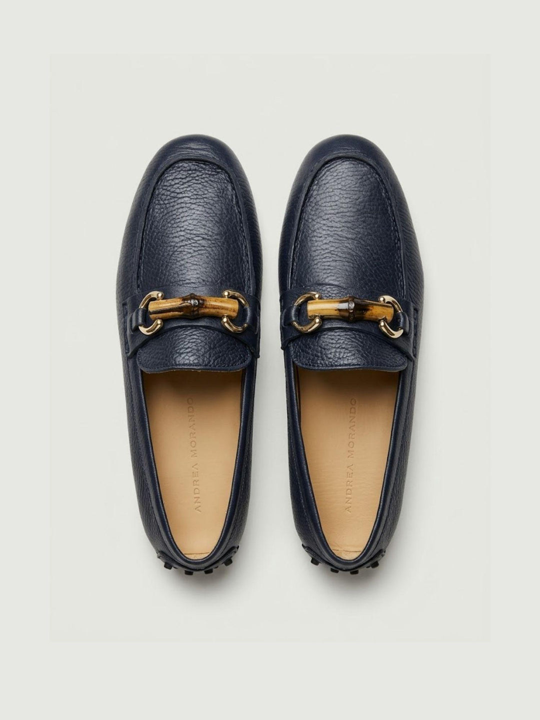 Mocassino gommini in pelle navy con morsetto bambù D8954 BLU ANDREA MORANDO 