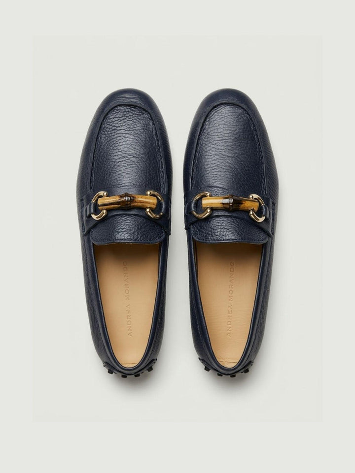 Mocassino gommini in pelle navy con morsetto bambù D8954 BLU ANDREA MORANDO 