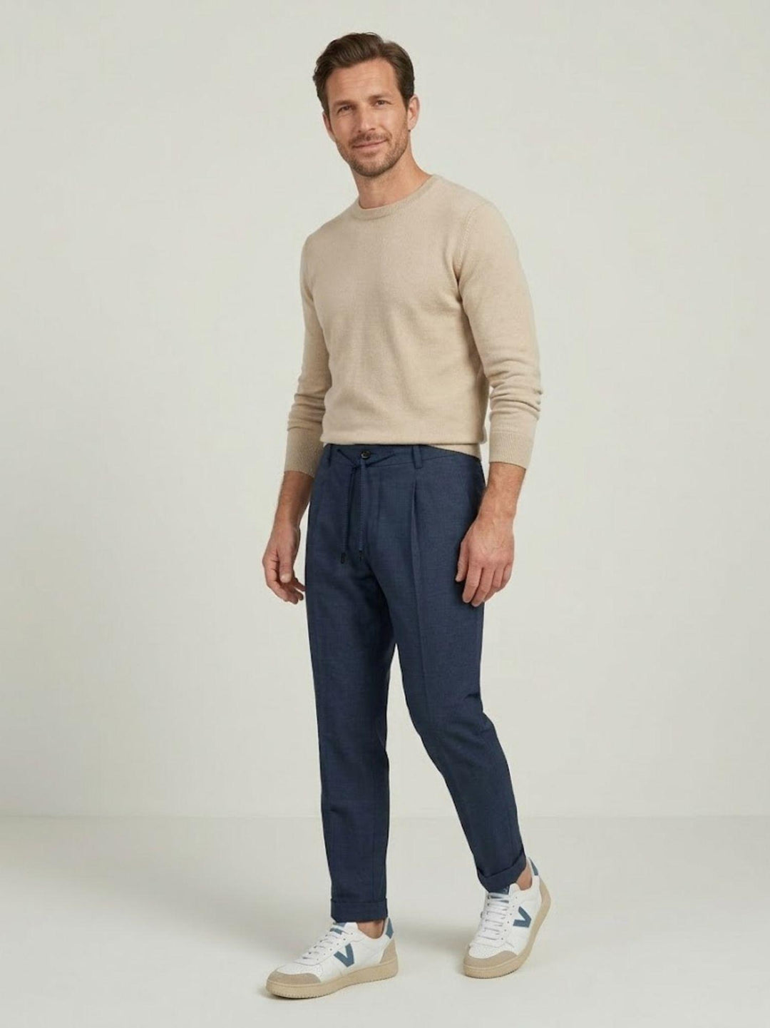 Pantalone fresco lana con coulisse indaco 01PL0204M 7003 ANDREA MORANDO 