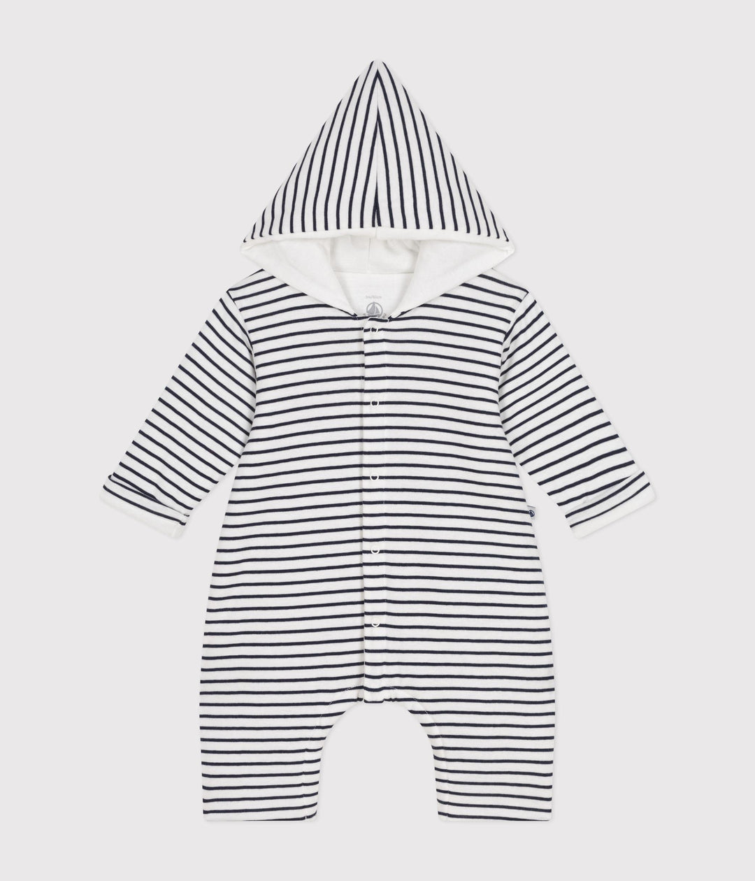 Tutina a righe lunga bebè in ovattina con cappuccio in cotone A0BMW 01 PETIT BATEAU 