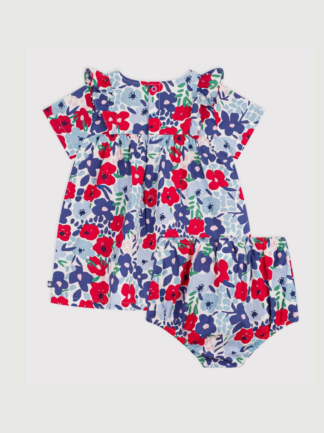 Vestito con volant e bloomer coordinato in cotone A0F4X 01 PETIT BATEAU 