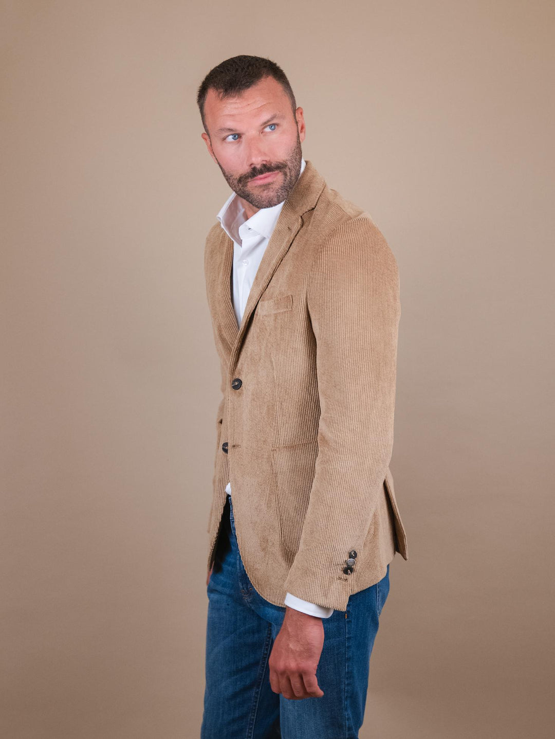 BLAZER MONOPETTO IN VELLUTO A COSTE BEIGE CR547 BEIGE ANDREA MORANDO 