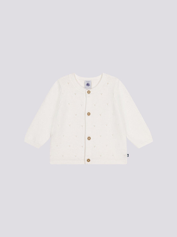 CARDIGAN BIANCO BEBÈ IN TRICOT DI COTONE TRAFORATO A0A9N 08 PETIT BATEAU 