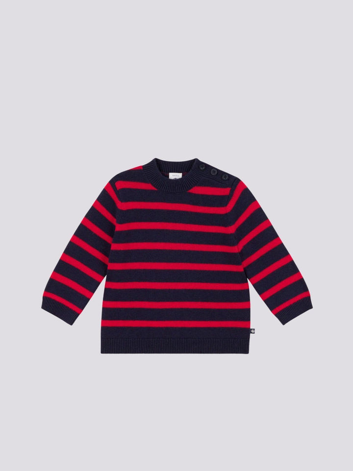 MAGLIONE A RIGHE MARINIÈRE, IN LANA E COTONE PER BEBÈ A08AB 04 PETIT BATEAU 