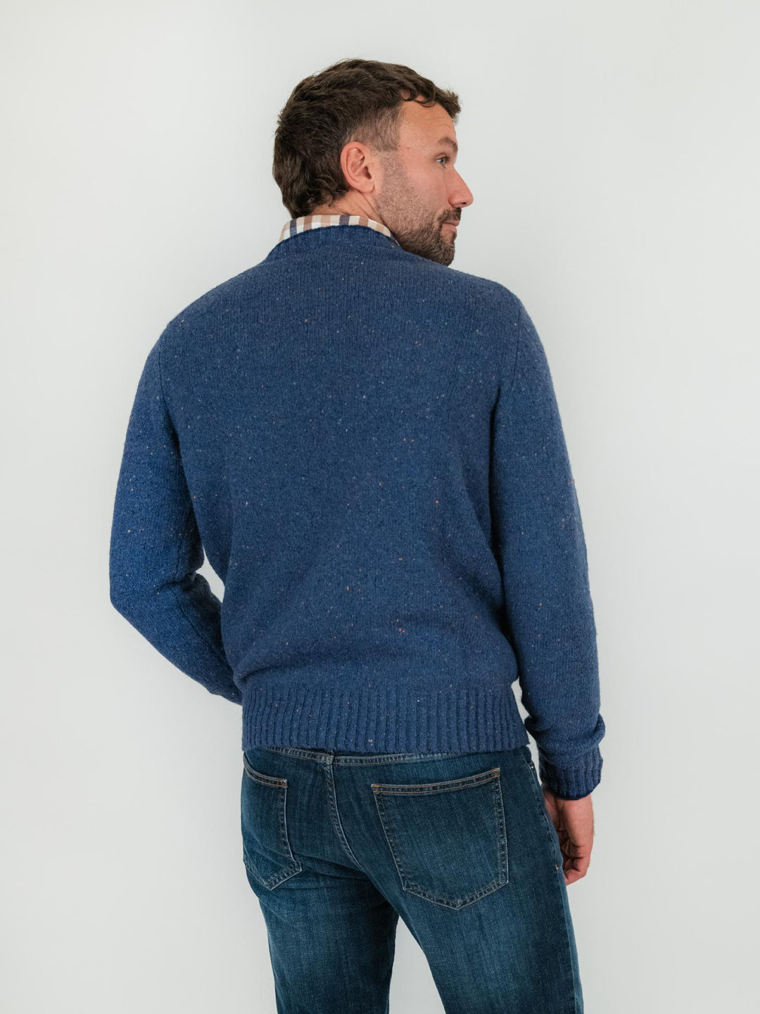 MAGLIA GIROCOLLO BLU MELANGE LANA E CASHMERE 87327 520 ANDREA MORANDO 
