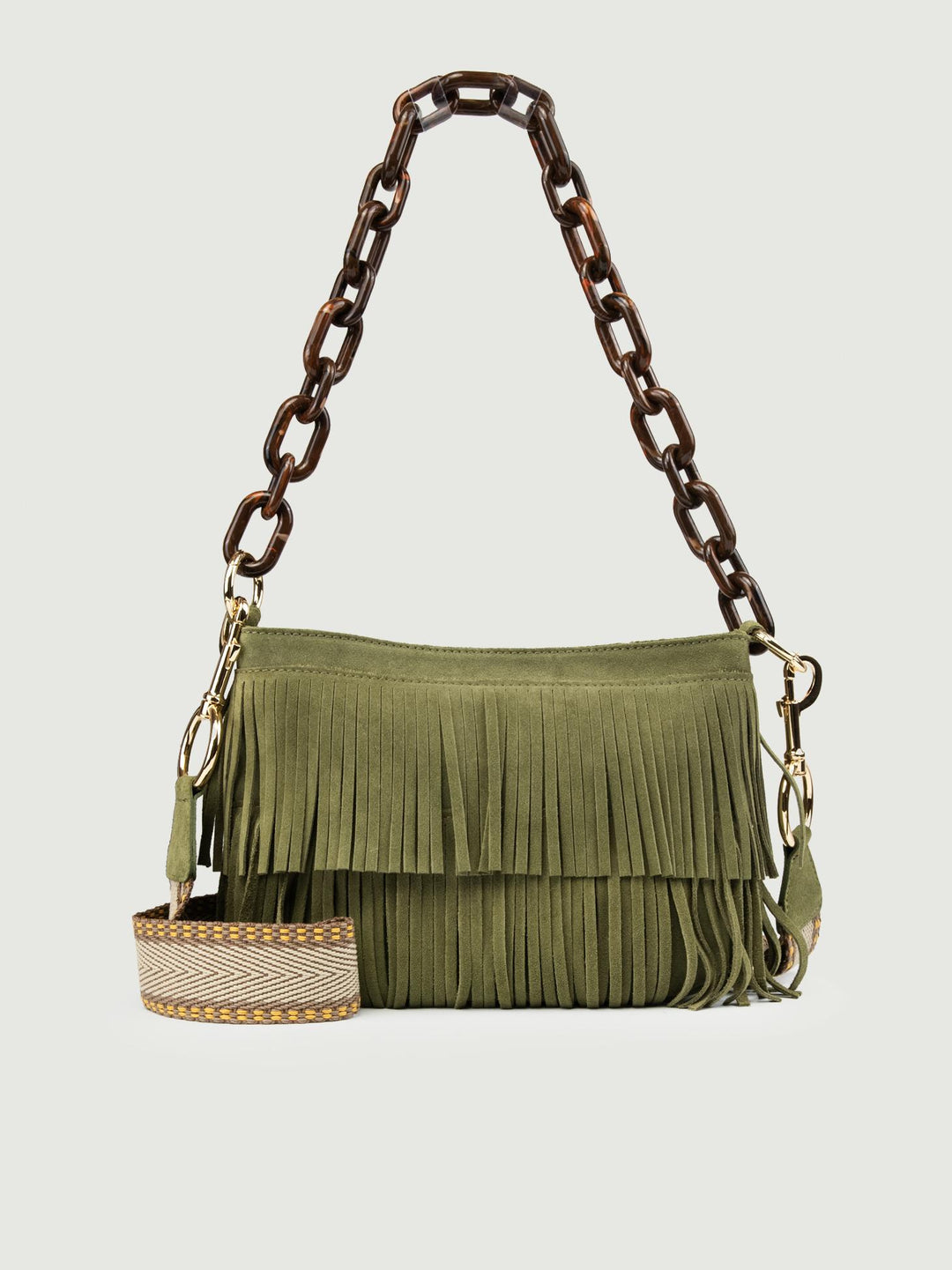 BORSA JIGLY CON FRANGE IN CAMOSCIO VERDE JIGLY VERDE BIMOR 