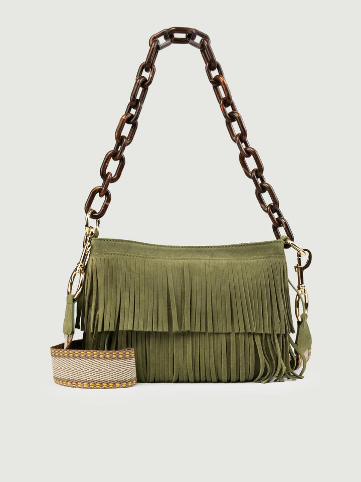 BORSA JIGLY CON FRANGE IN CAMOSCIO VERDE JIGLY VERDE BIMOR 