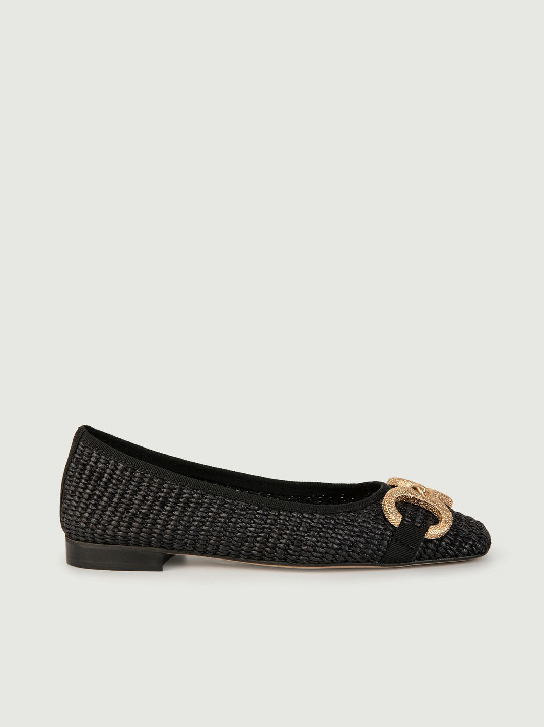 BALLERINE IN RAFIA NERA CON DETTAGLIO IN METALLO 4875RAFIA NERO ANDREA MORANDO 