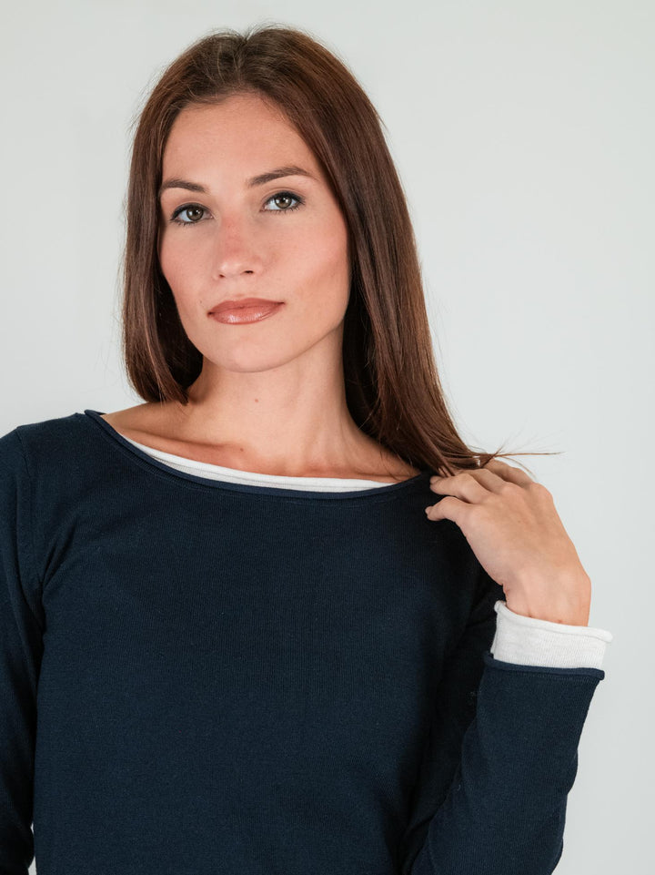 Maglia blu con collo a barchetta 1275 304 ANDREA MORANDO 
