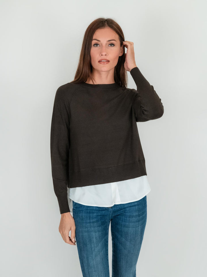 MAGLIA CAMICIA GIROCOLLO MARRONE E BIANCO 245101 069 ANDREA MORANDO 