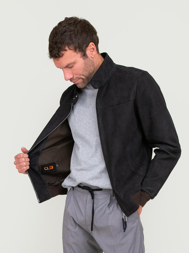 GIACCA IN PELLE BLU CON DETTAGLIO TRAFoRATO MEMPHIS PERFO 09 JACK LEATHER 