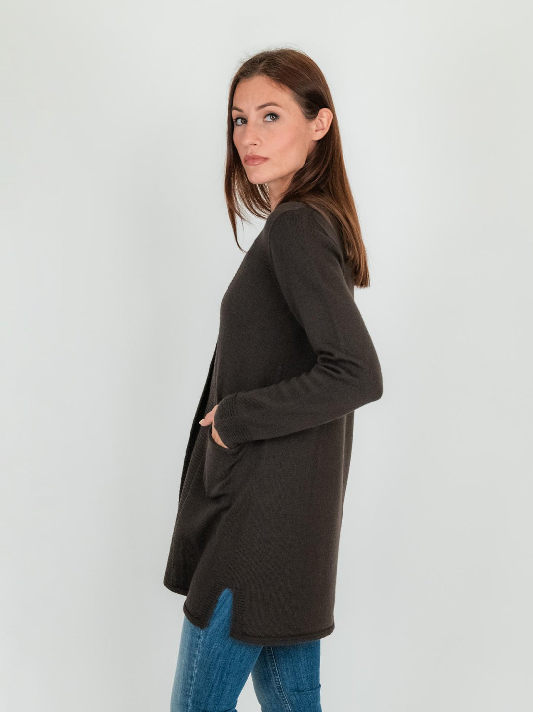 CARDIGAN LUNGO marrone in lana vergine 245C8100 069 ANDREA MORANDO 