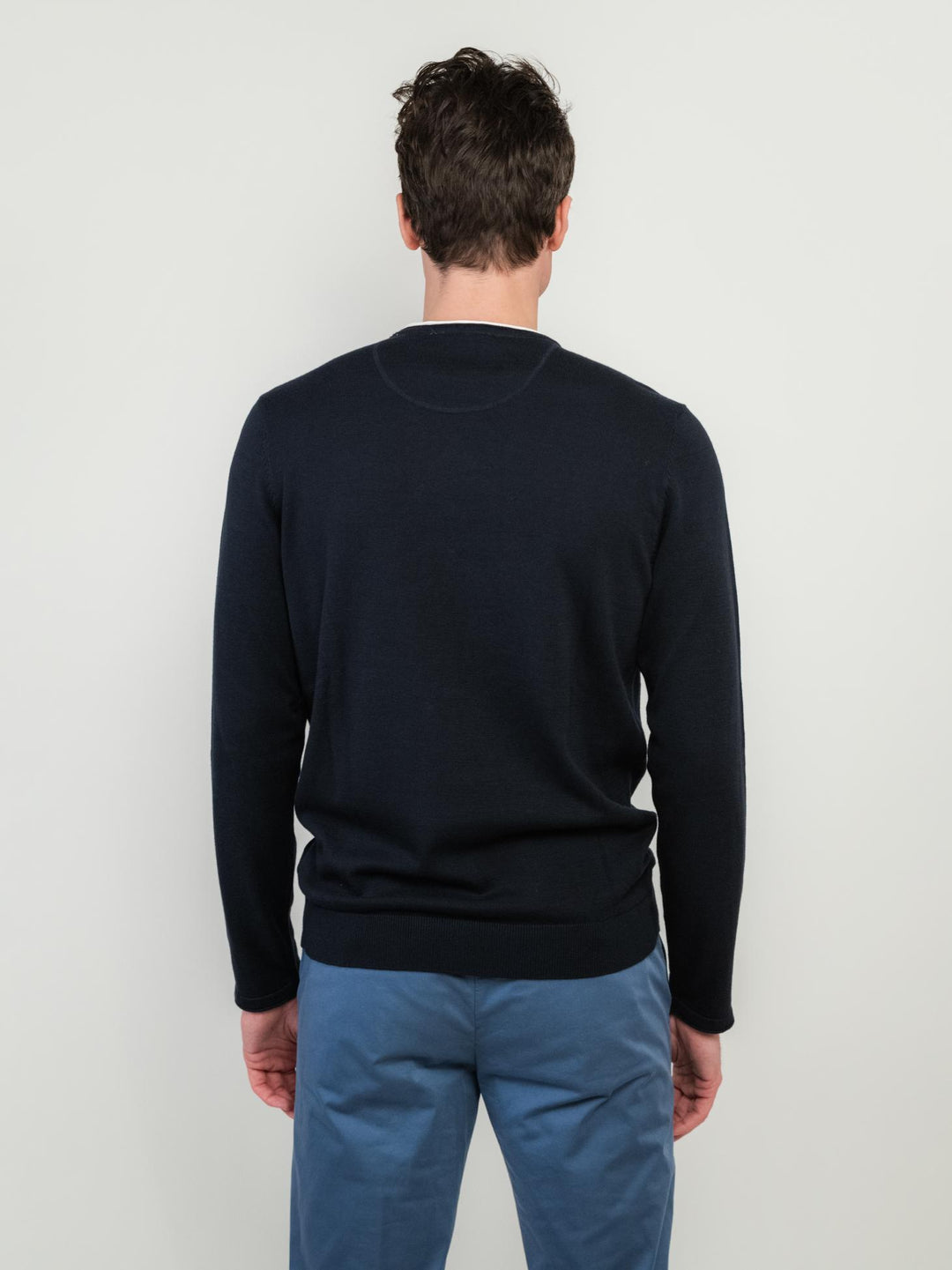 MAGLIA GIROCOLLO IN COTONE BLU CON INSERTO T-SHIRT