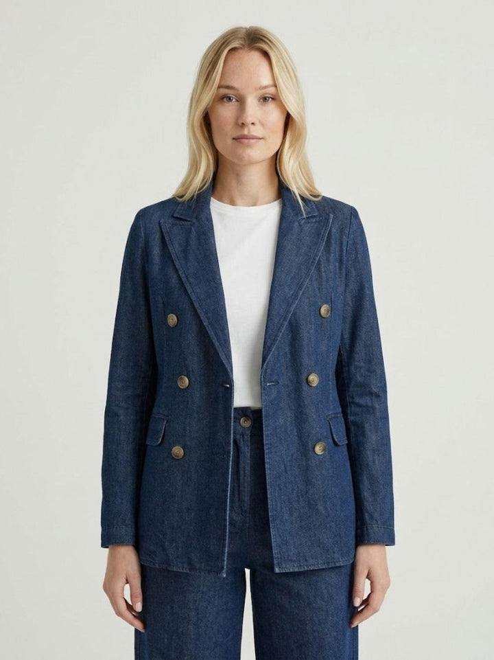 Blazer doppiopetto chambray in cotone lavaggio medio 3352CH MEDIO ANDREA MORANDO 