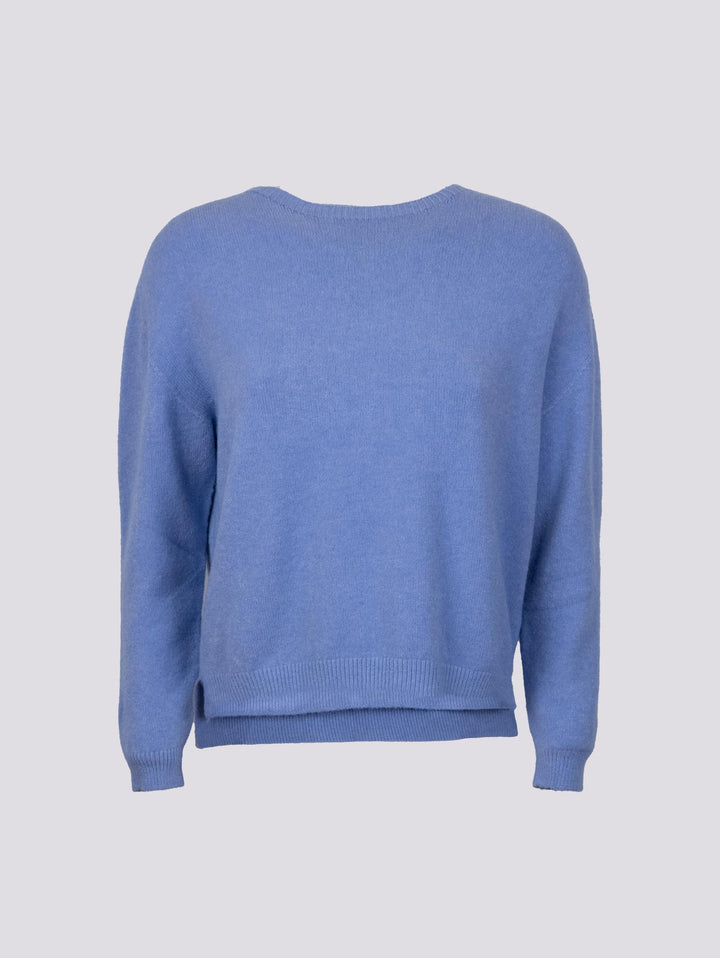 GIROCOLLO IN MAGLIA  CON MICRO SPACCHI LATERALI AZZURRO 0670/15 8013 BIMOR 