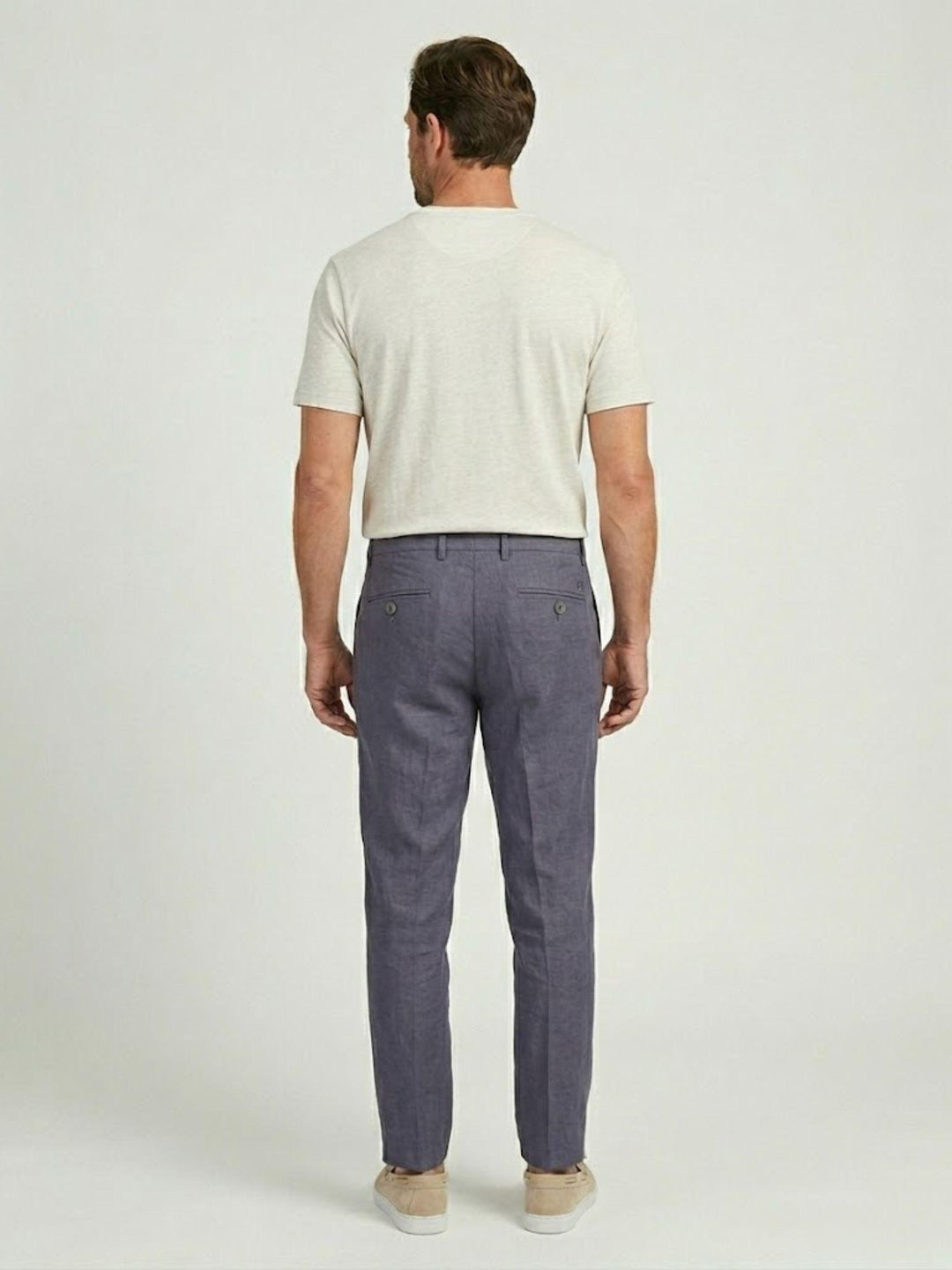 Pantalone chino in lino e cotone blu acciaio P-TONY 121 ANDREA MORANDO 