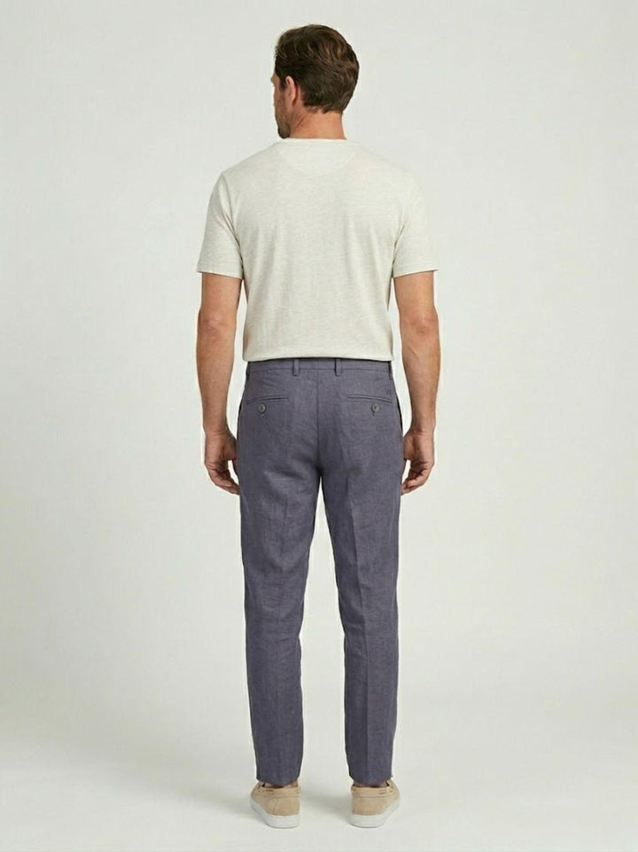 Pantalone chino in lino e cotone blu acciaio P-TONY 121 ANDREA MORANDO 