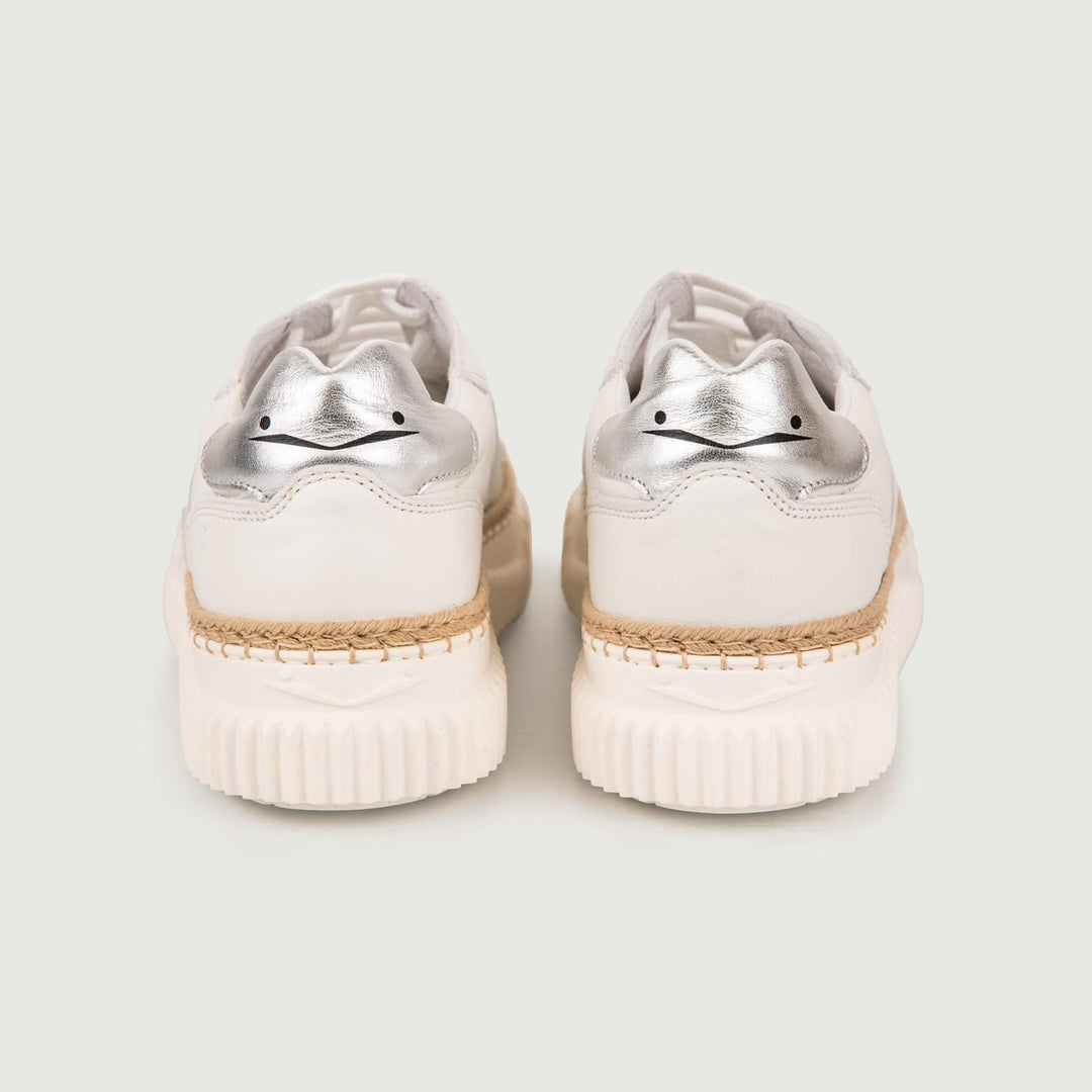 SNEAKER LIPARI IN PELLE CON PUNTA EFFETTO RAFIA 2017542 07 VOILE BLANCHE 