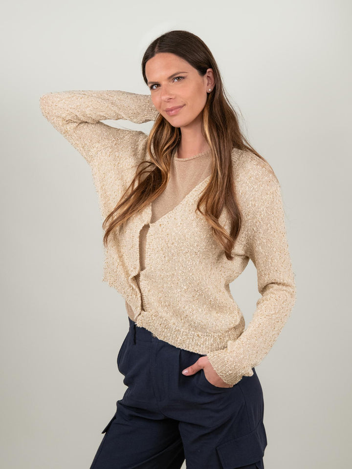 CARDIGAN BEIGE CON DETTAGLI LUREX 2553GC BEIGE ANDREA MORANDO 