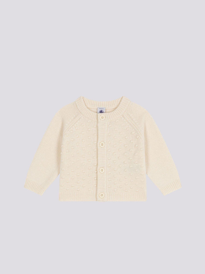 CARDIGAN IN TRICOT DI LANA E COTONE BEBÈ A08AC 01 PETIT BATEAU 