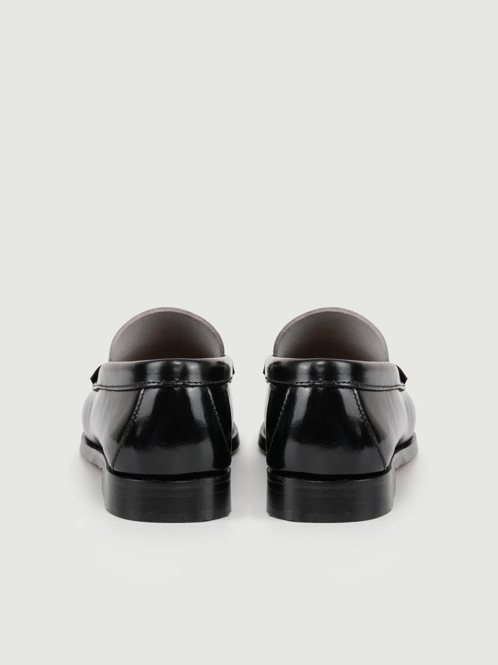 Mocassino penny in pelle nero e bianco