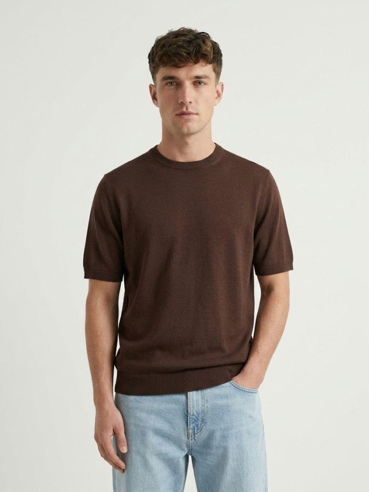 T-shirt girocollo in tencel moro 9-LY0014 2000 ANDREA MORANDO 