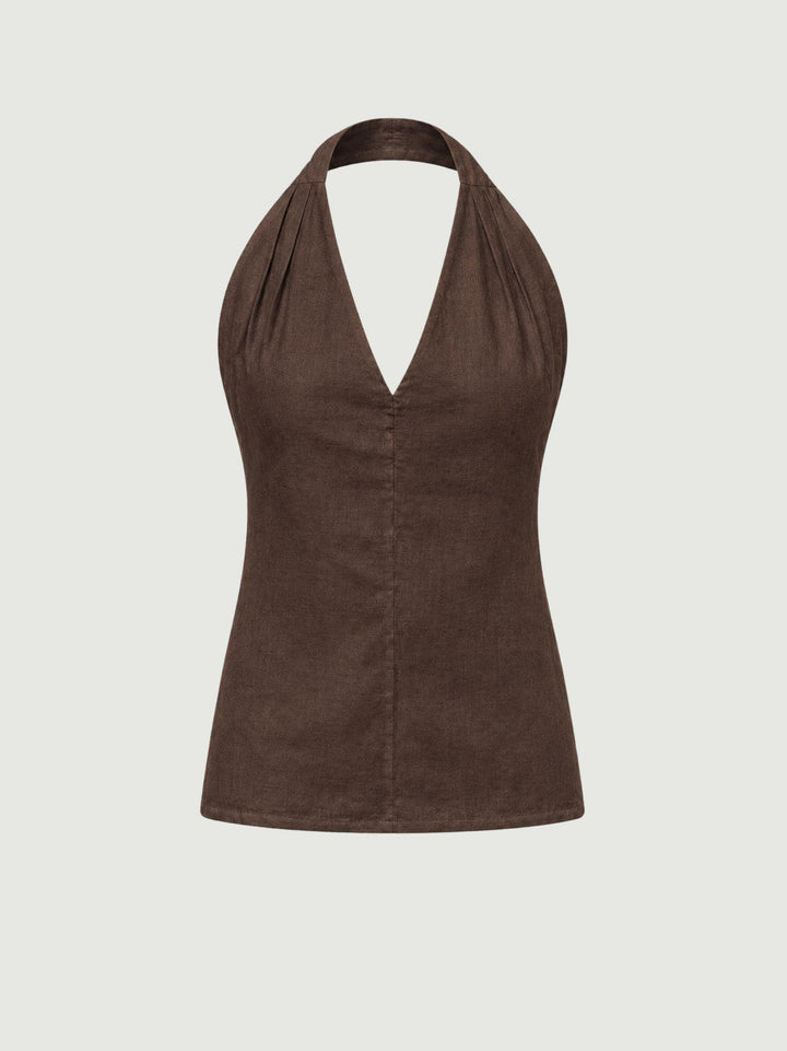 Top con scollo a V in lino testa di moro 6TS0527 MORO ANDREA MORANDO 