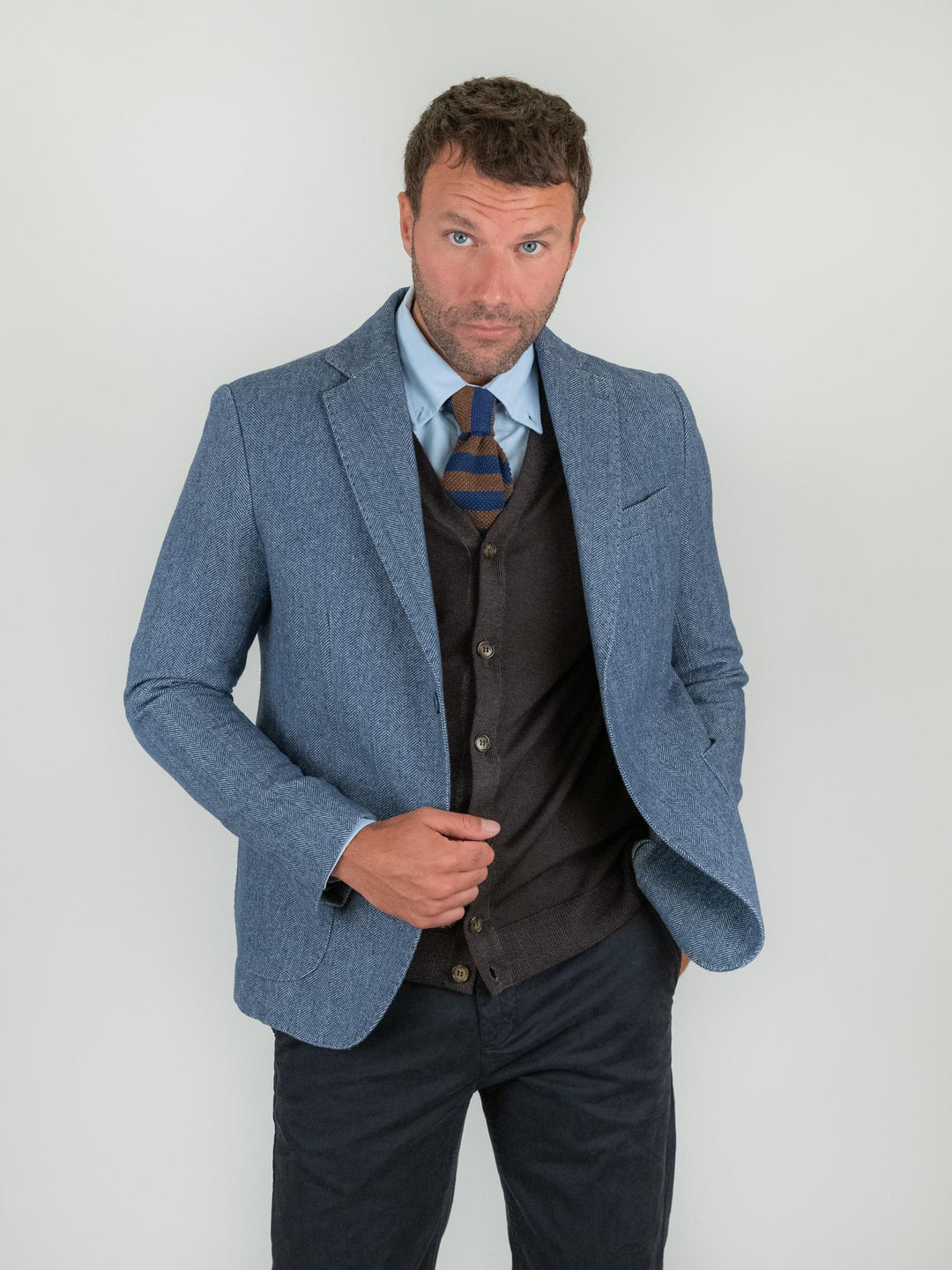 BLAZER IN TESSUTO SPIGATO BLU LM242 JEANS ANDREA MORANDO 
