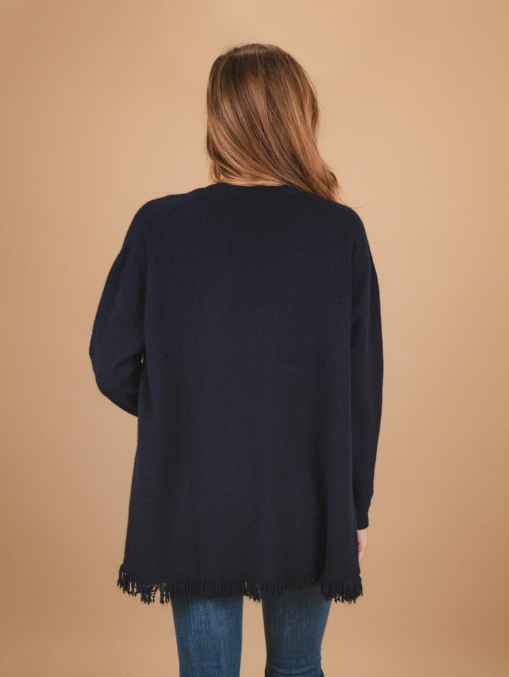 CARDIGAN APERTO CON PROFILI SFRANGIATI BLU 0370/283 0115 BIMOR 
