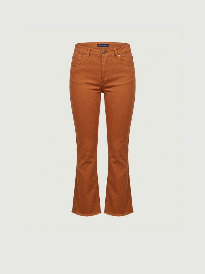 Pantalone a trombetta sfrangiato in cotone cannella 80137G190 CANNELLA ANDREA MORANDO 
