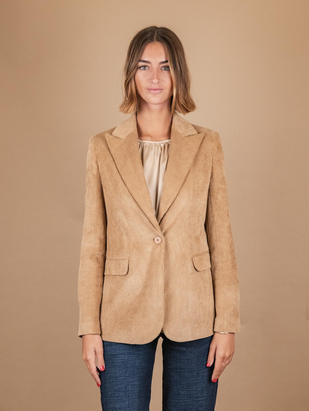 BLAZER MONOPETTO IN VELLUTO A COSTE BEIGE 93351VRS 350 ANDREA MORANDO 